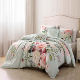 Rose on Misty Green 100% Cotton 5-Piece Reversible Comforter Set